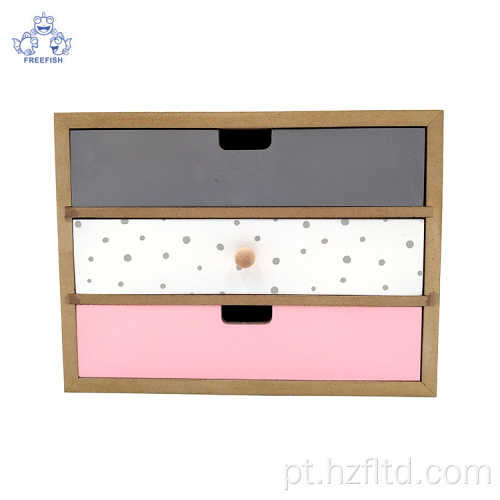 Organizador de armazenamento de madeira pequeno para mesa decorativa com 3 gavetas